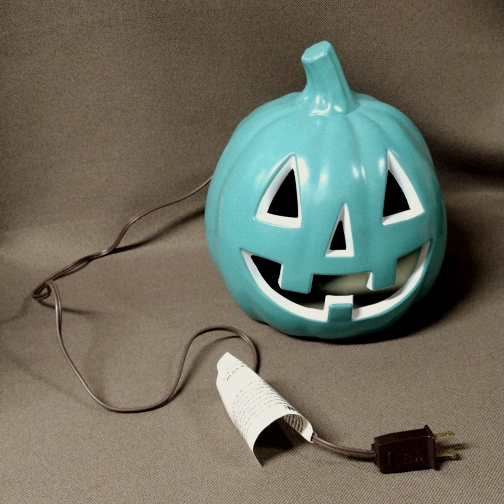 8" Teal Lighted Pumpkin